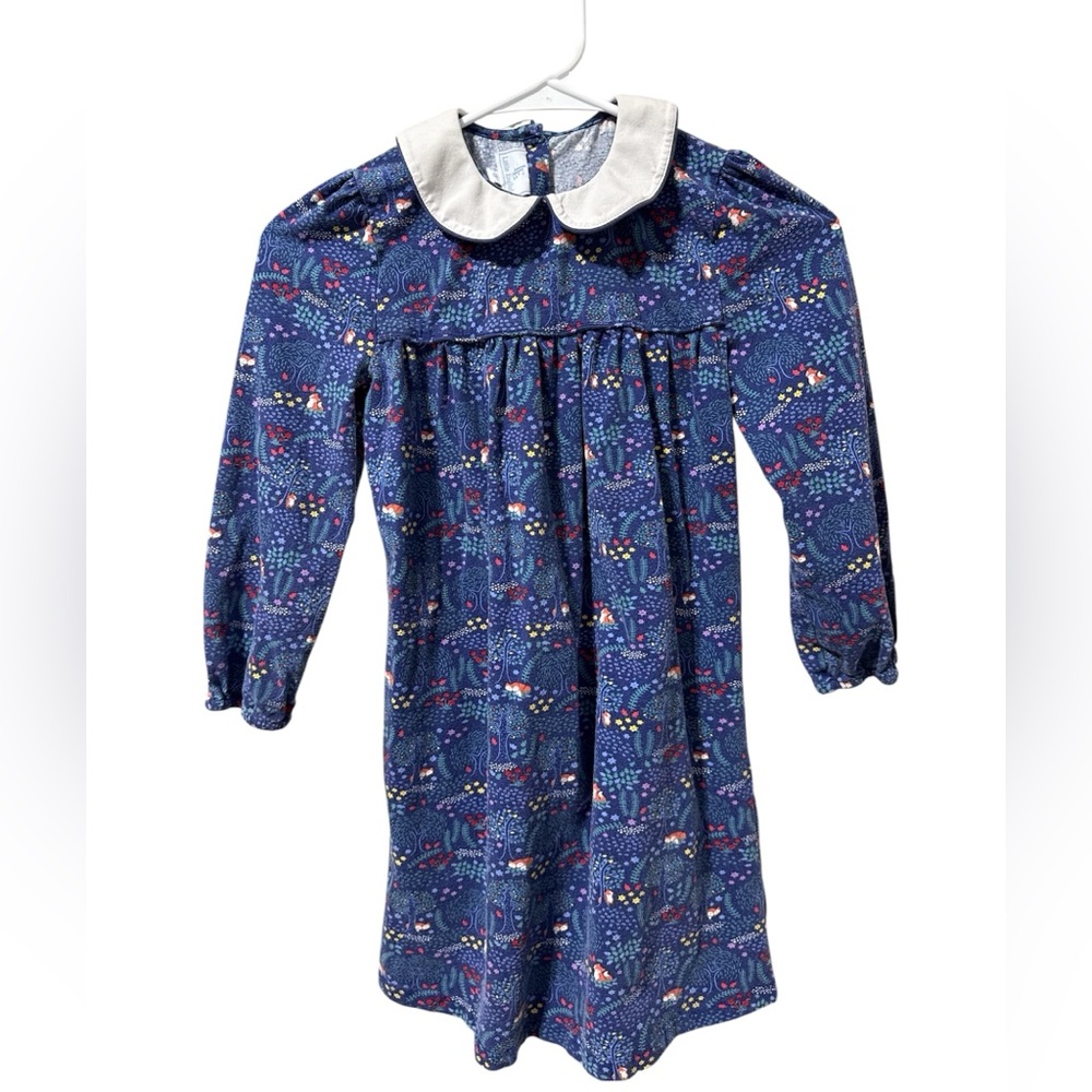 Little English Blue Woodland Fox Peter Pan Collar Dress Size 8
